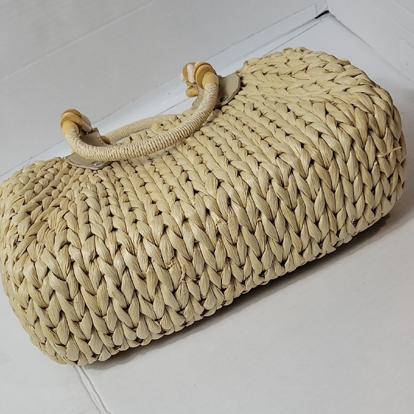 Straw Woven Cherry Embroidered Crossbody Bag in Natural - Picture 10 of 13
